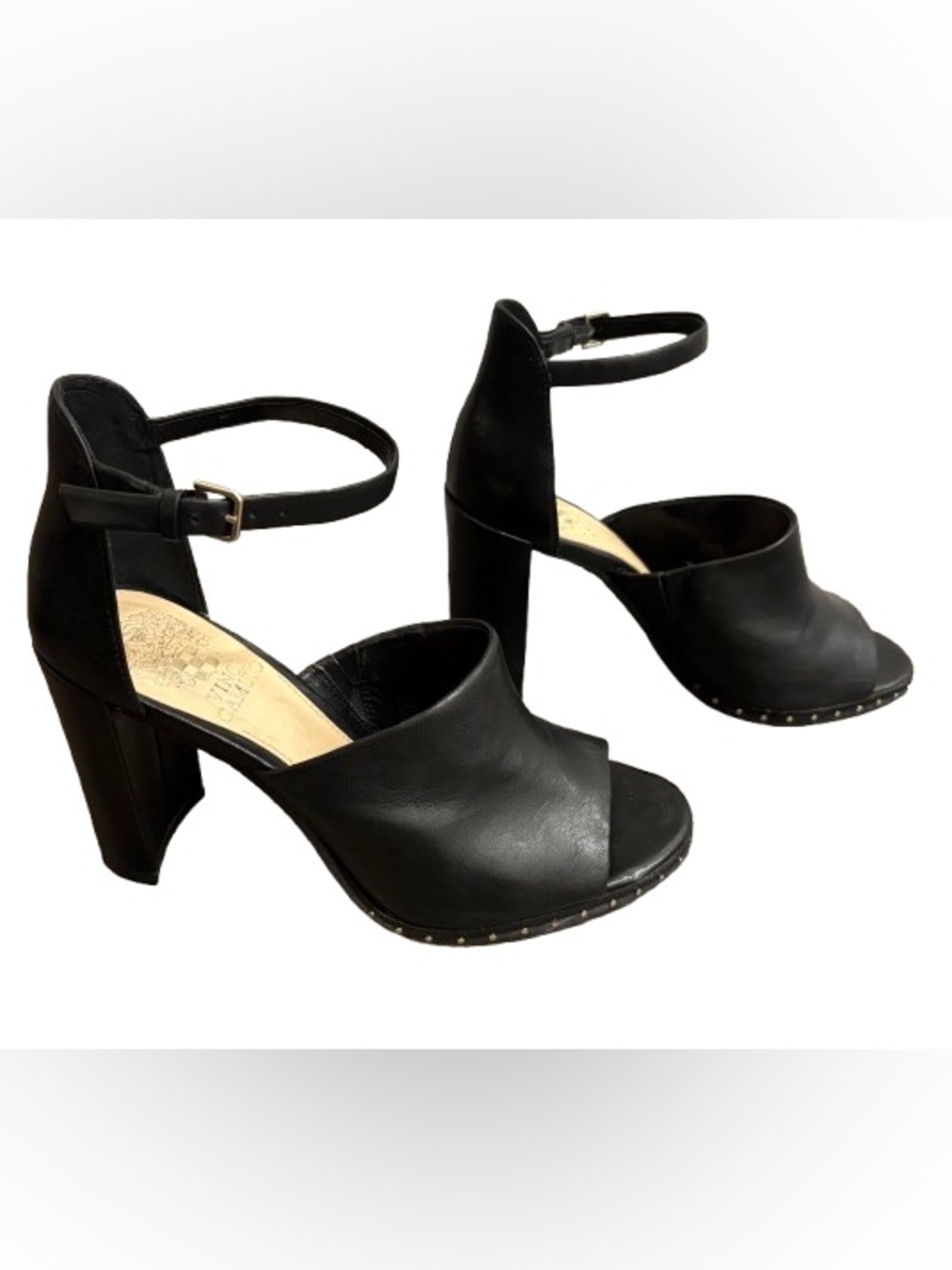 Vince Camuto Black Leather Open-Toe Ankle-Strap Platform Heels
